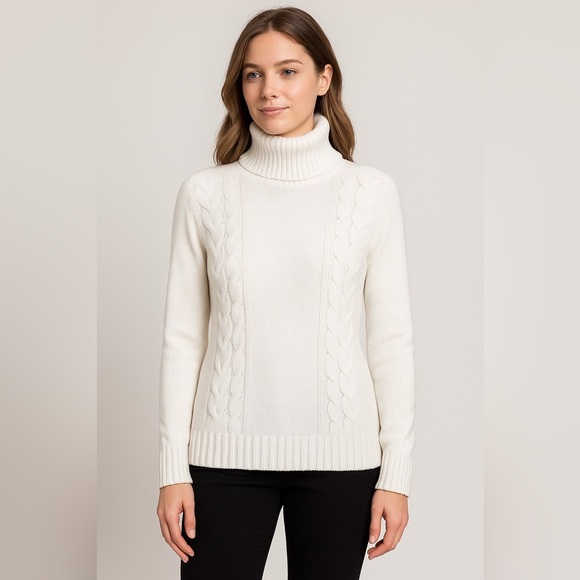 Esprit White Cable Knit Turtleneck Sweater - Picture 2 of 2